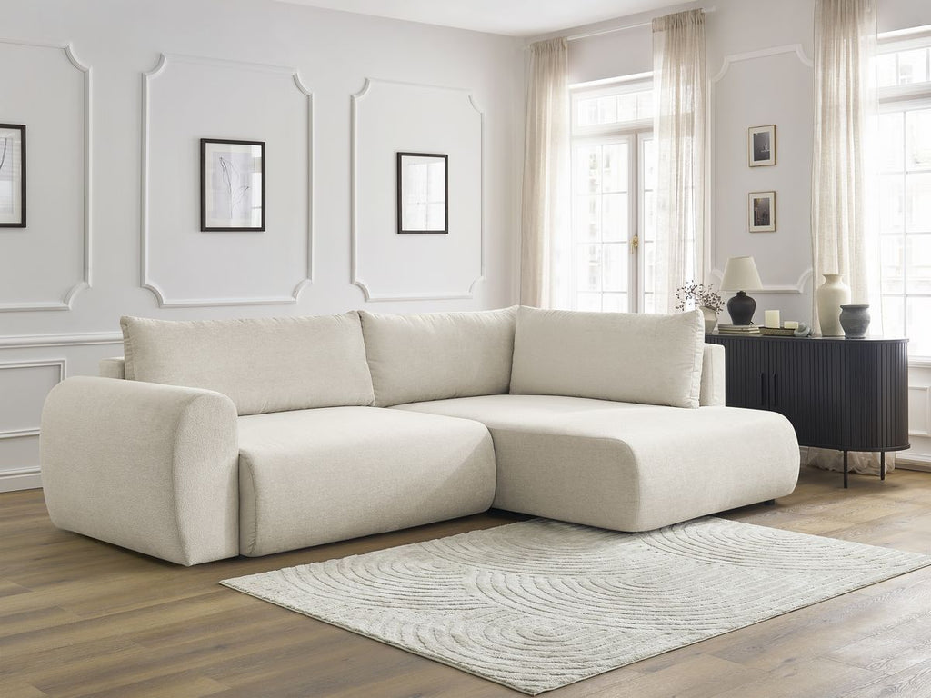 Canapé d'angle L convertible coffre LUCIEN tissu lisse