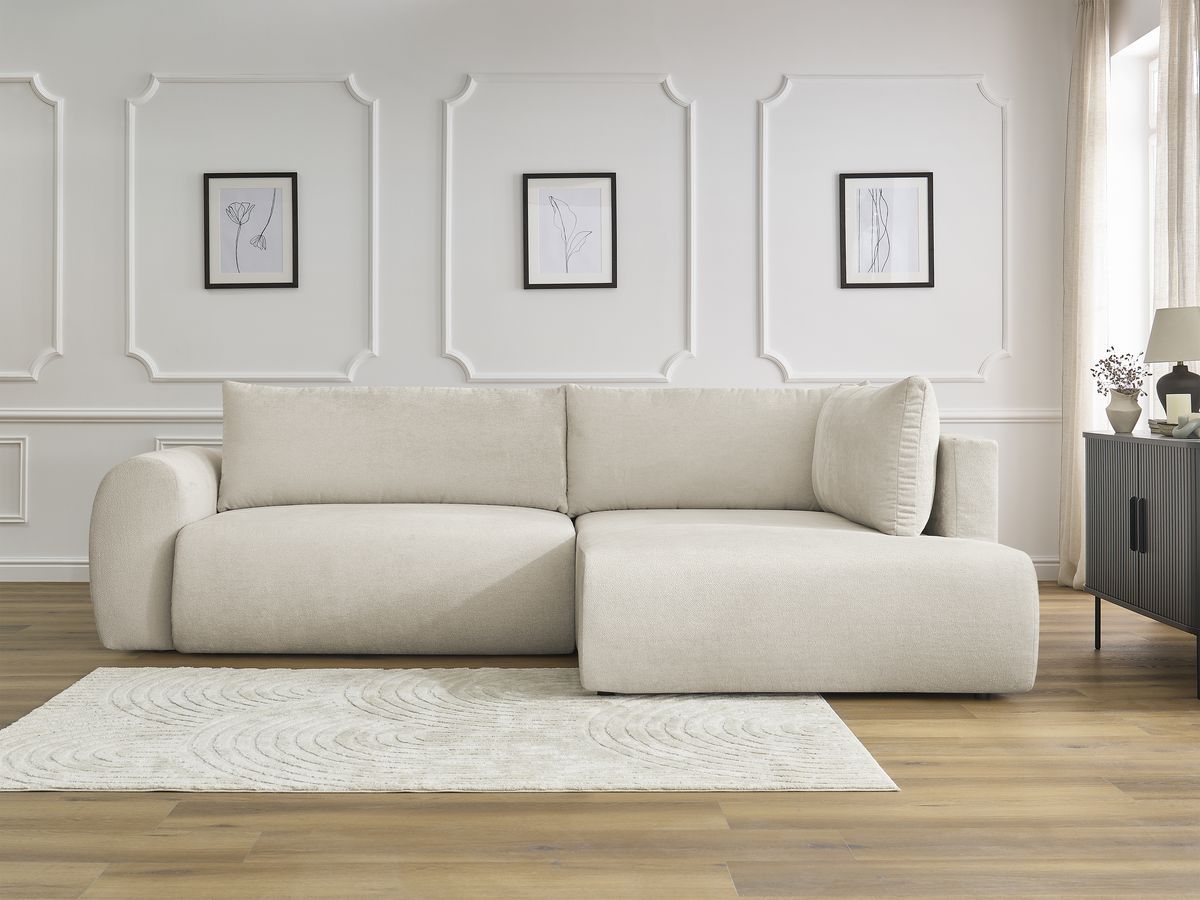 Canapé d'angle L convertible coffre LUCIEN tissu lisse