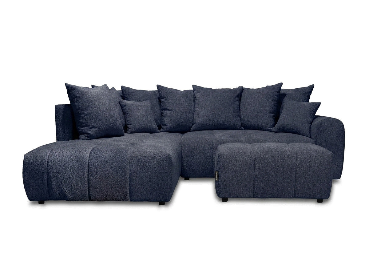Canapé d'angle L convertible coffre ROXELANE tissu bouclette avec pouf