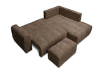 Canapé d'angle L convertible coffre ROXELANE tissu bouclette avec pouf