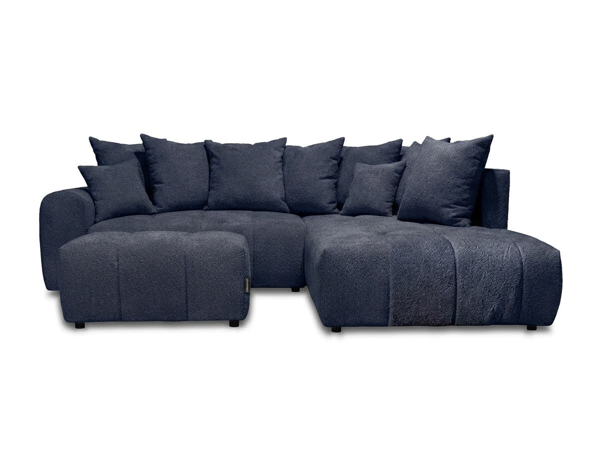 Canapé d'angle L convertible coffre ROXELANE tissu bouclette avec pouf