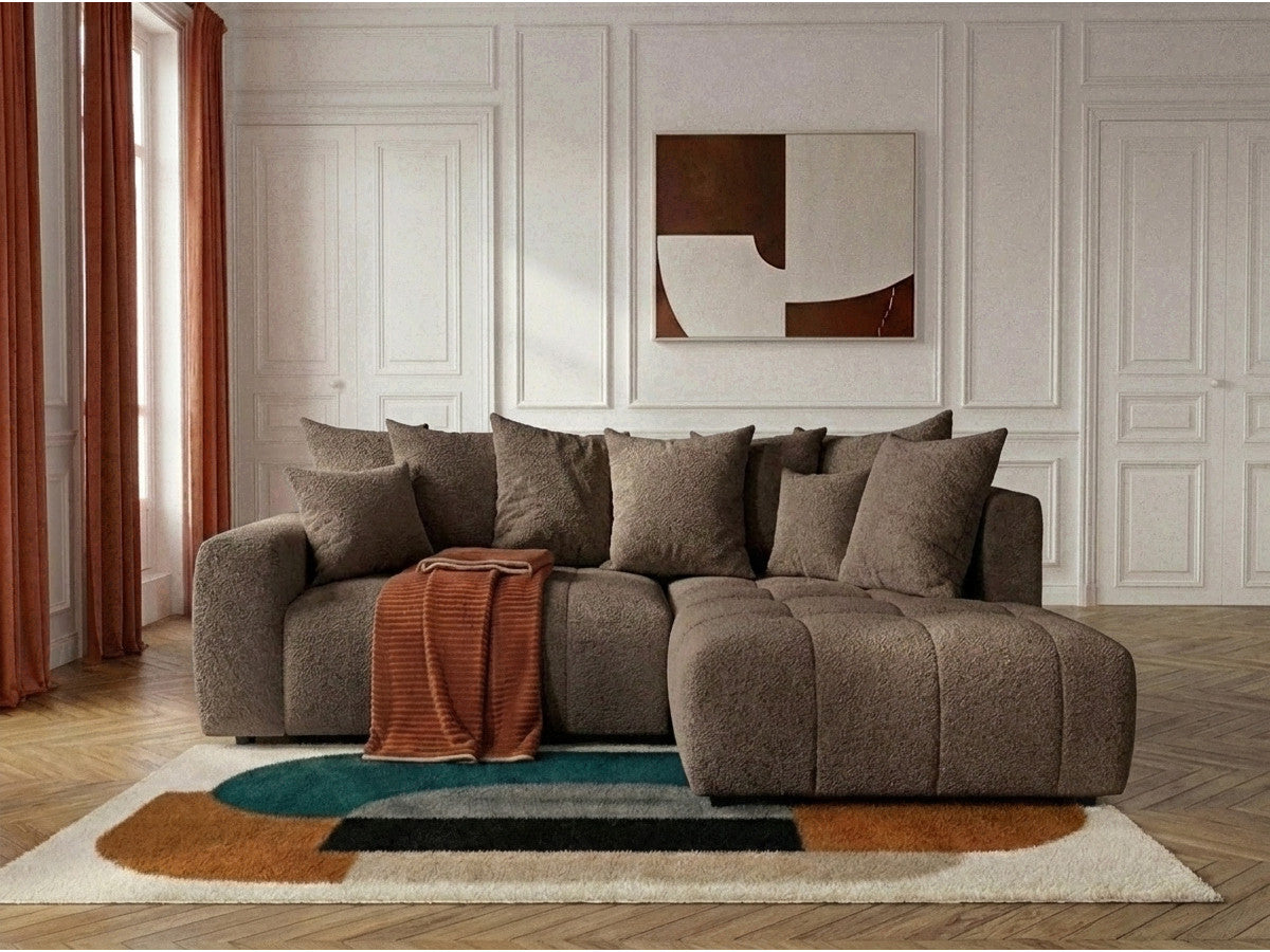 Canapé d'angle L convertible coffre ROXELANE tissu bouclette