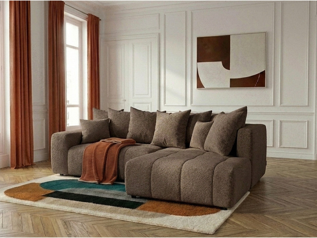 Canapé d'angle L convertible coffre ROXELANE tissu bouclette