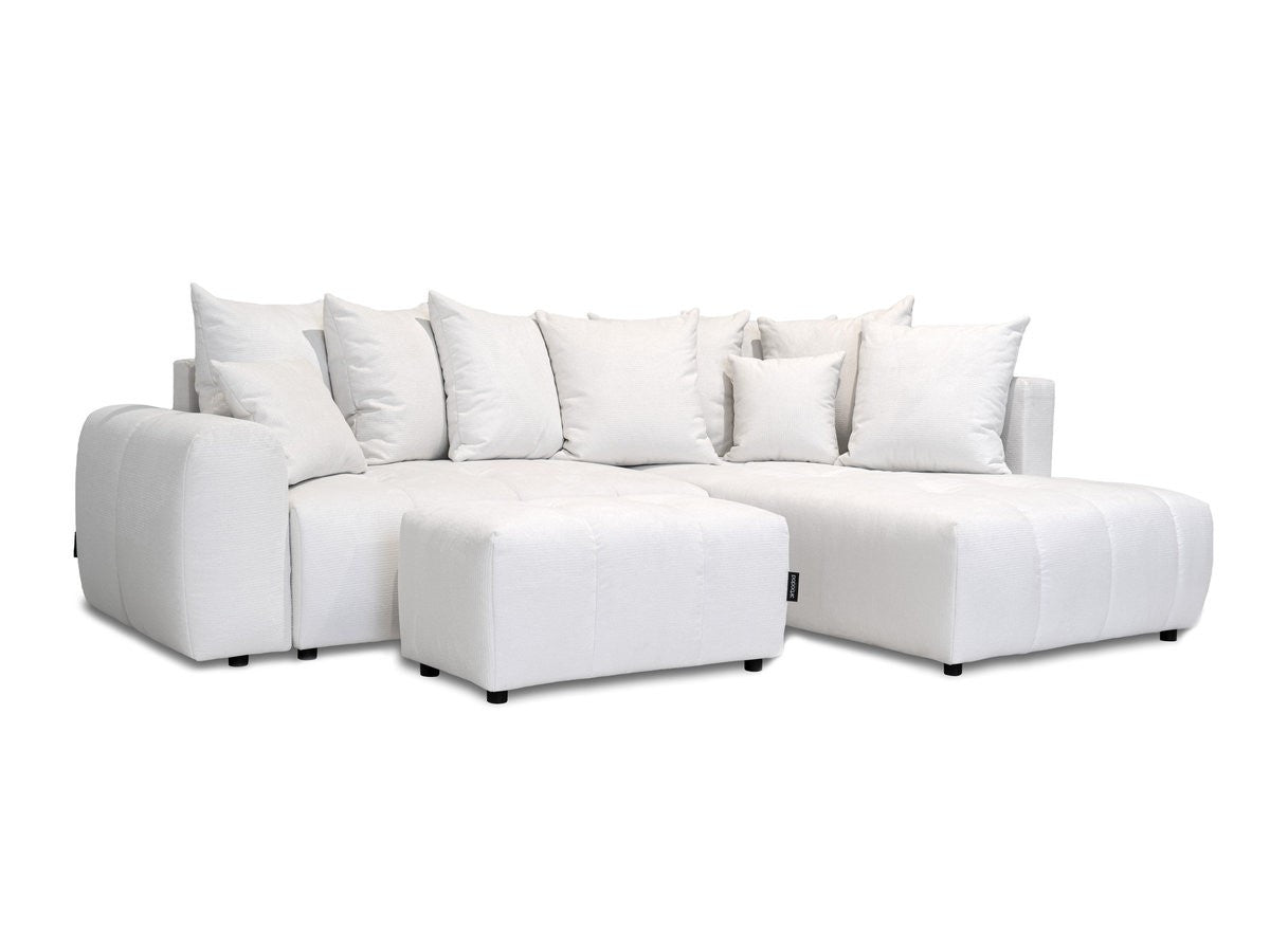 Canapé d'angle L convertible coffre ROXELANE tissu chiné avec pouf