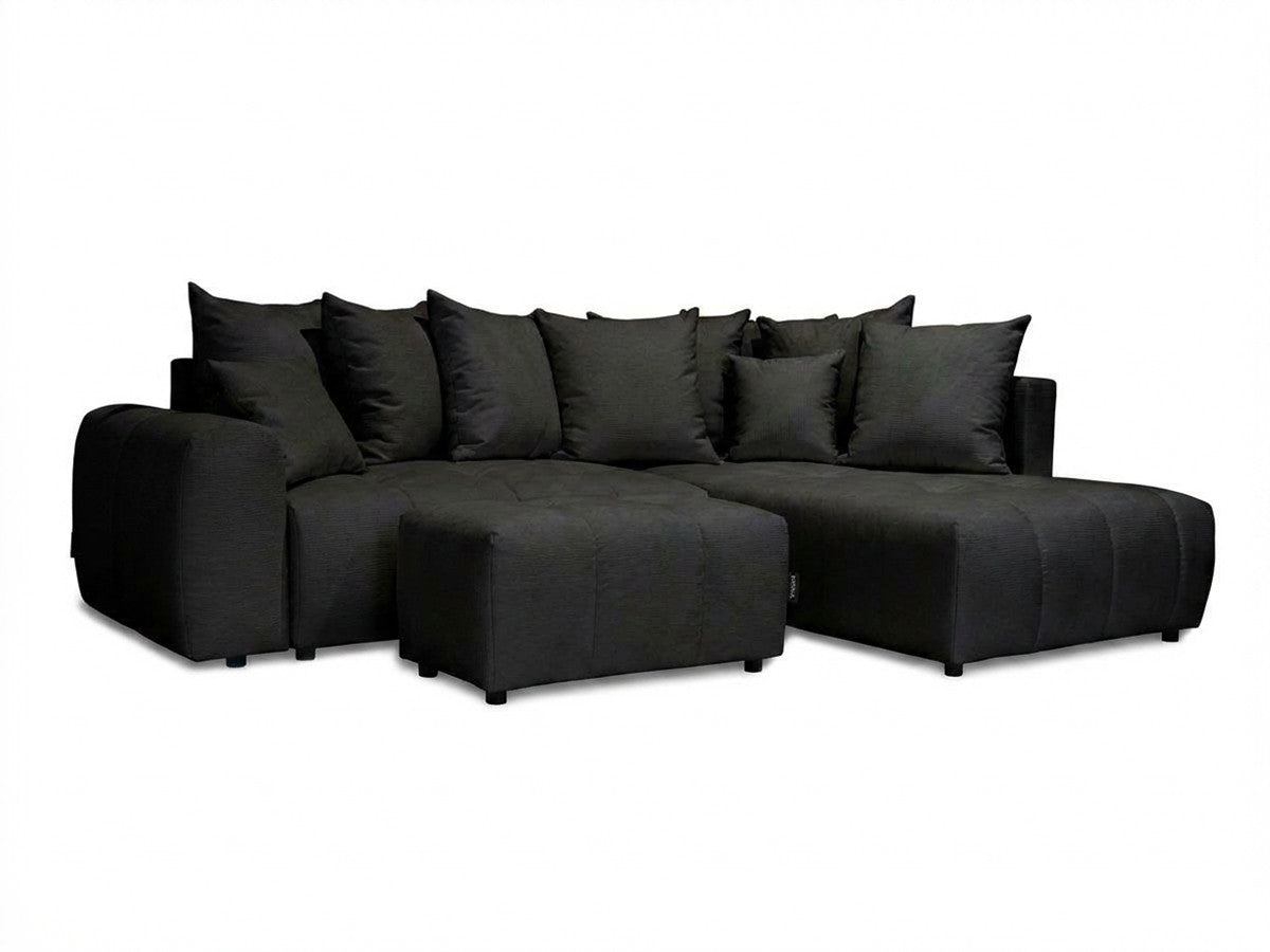 Canapé d'angle L convertible coffre ROXELANE tissu chiné avec pouf