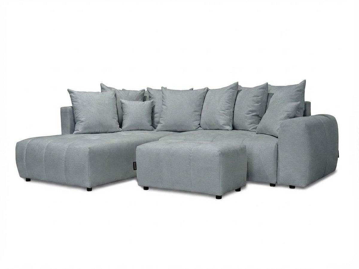 Canapé d'angle L convertible coffre ROXELANE tissu chiné avec pouf
