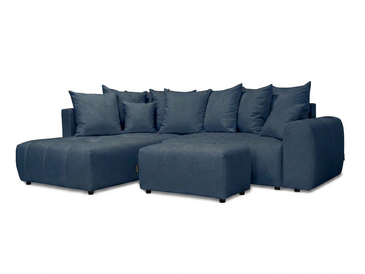 Canapé d'angle L convertible coffre ROXELANE tissu chiné avec pouf
