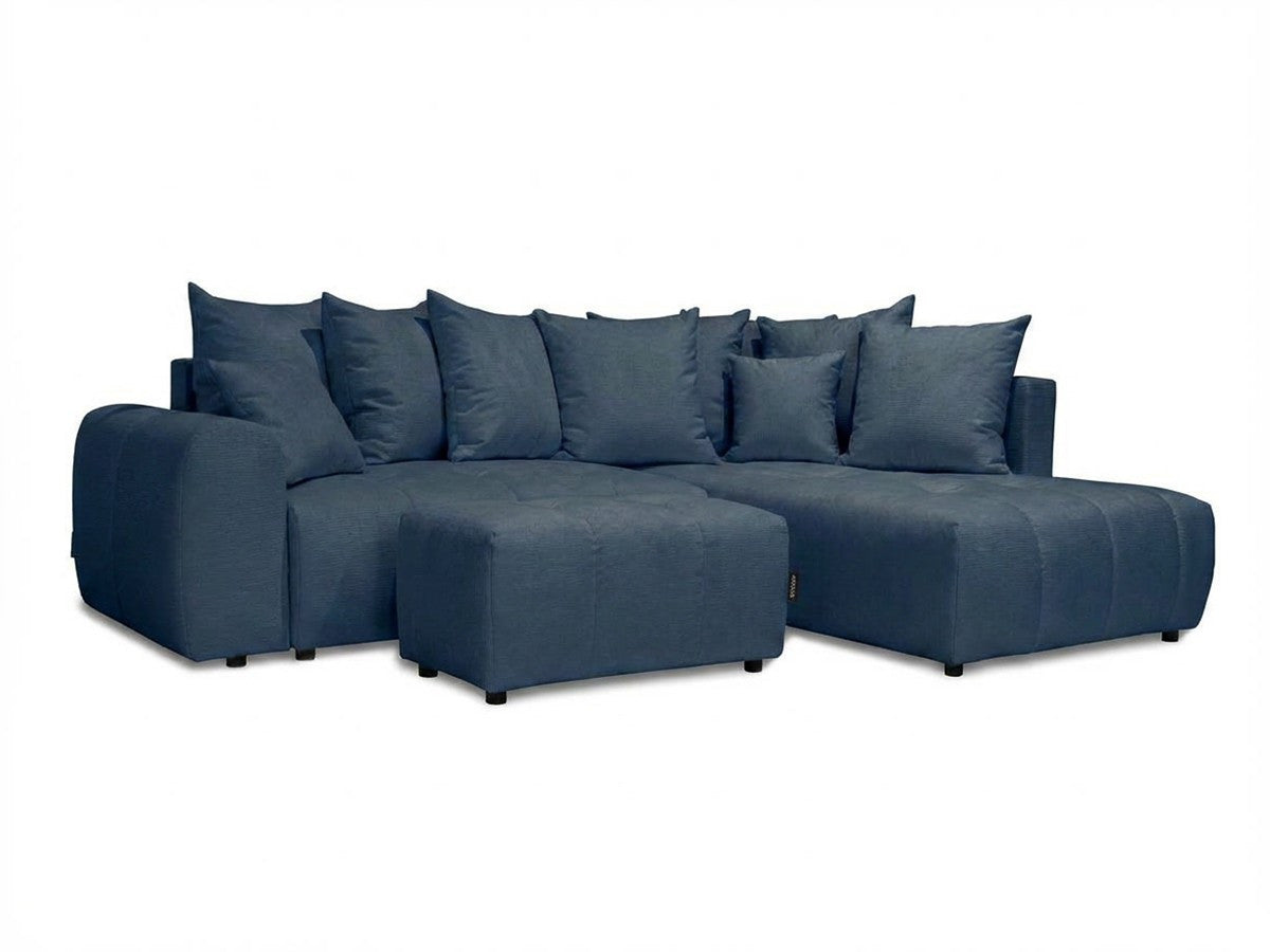 Canapé d'angle L convertible coffre ROXELANE tissu chiné avec pouf
