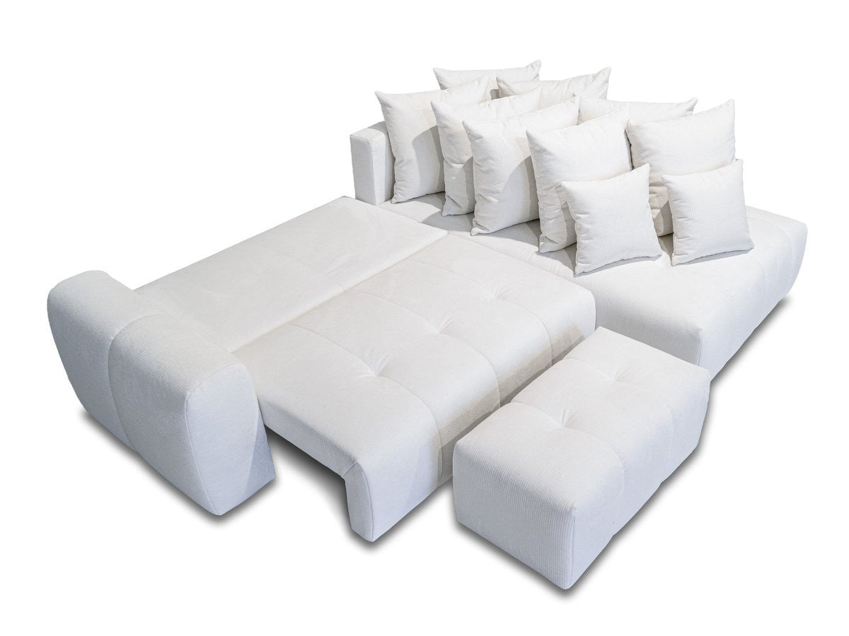 Canapé d'angle L convertible coffre ROXELANE tissu chiné avec pouf