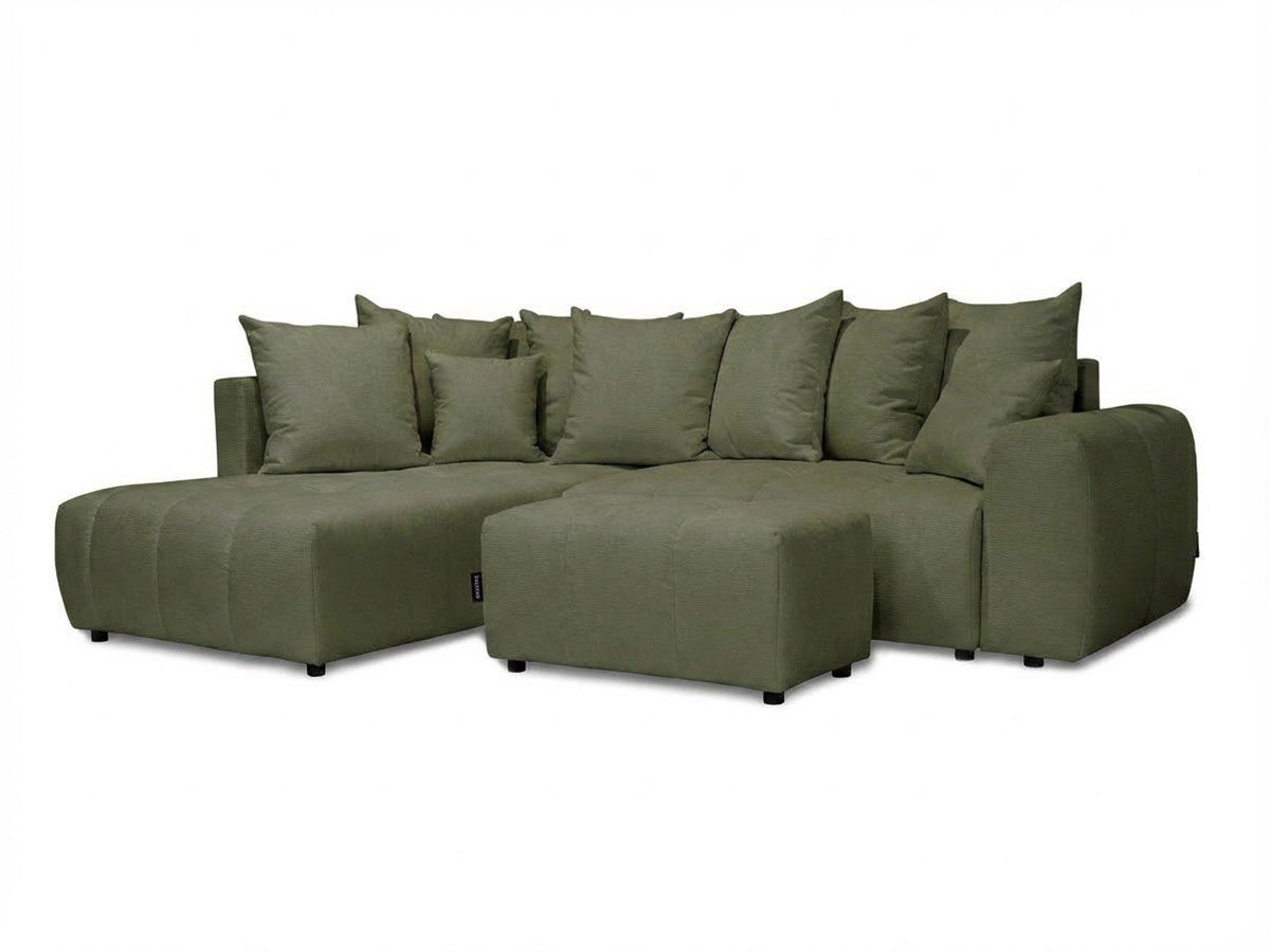 Canapé d'angle L convertible coffre ROXELANE tissu chiné avec pouf