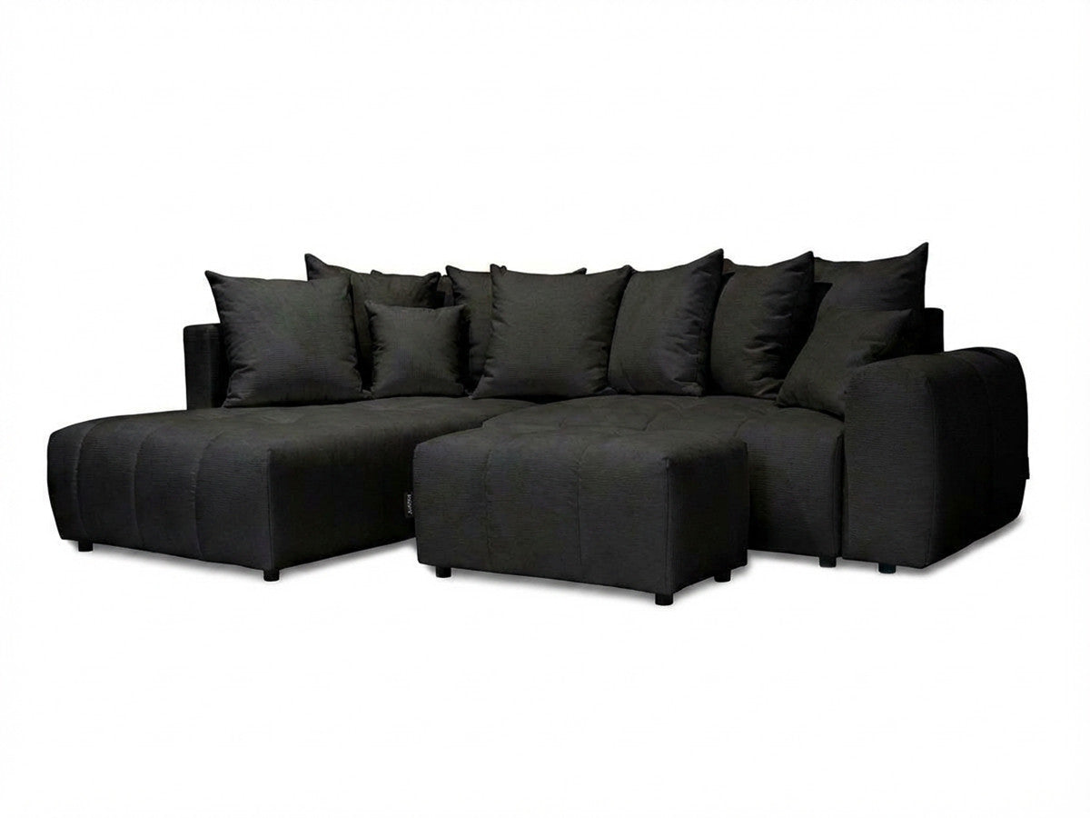 Canapé d'angle L convertible coffre ROXELANE tissu chiné avec pouf