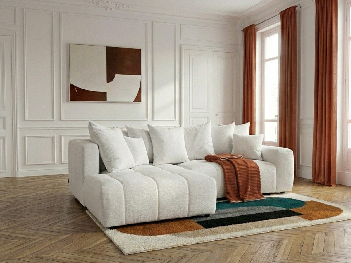 Canapé d'angle L convertible coffre ROXELANE tissu chiné