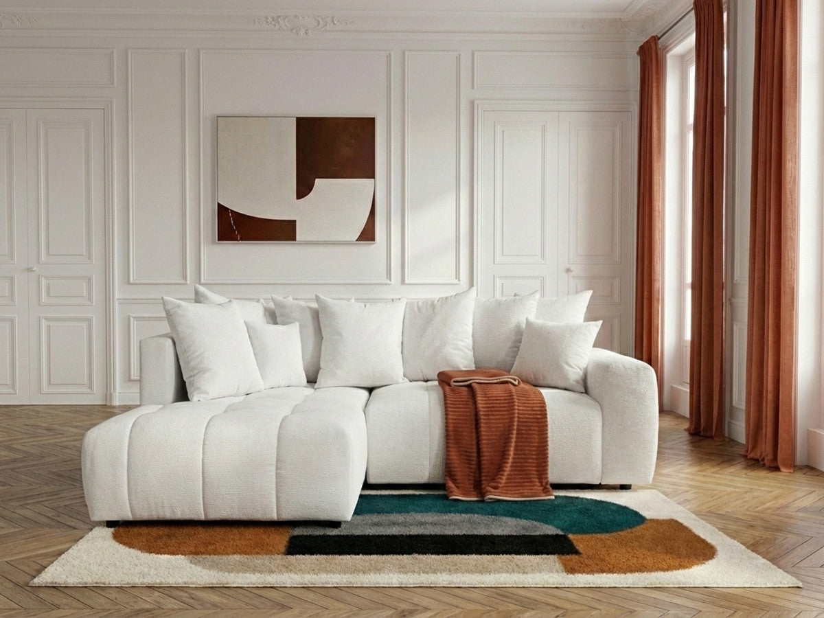 Canapé d'angle L convertible coffre ROXELANE tissu chiné