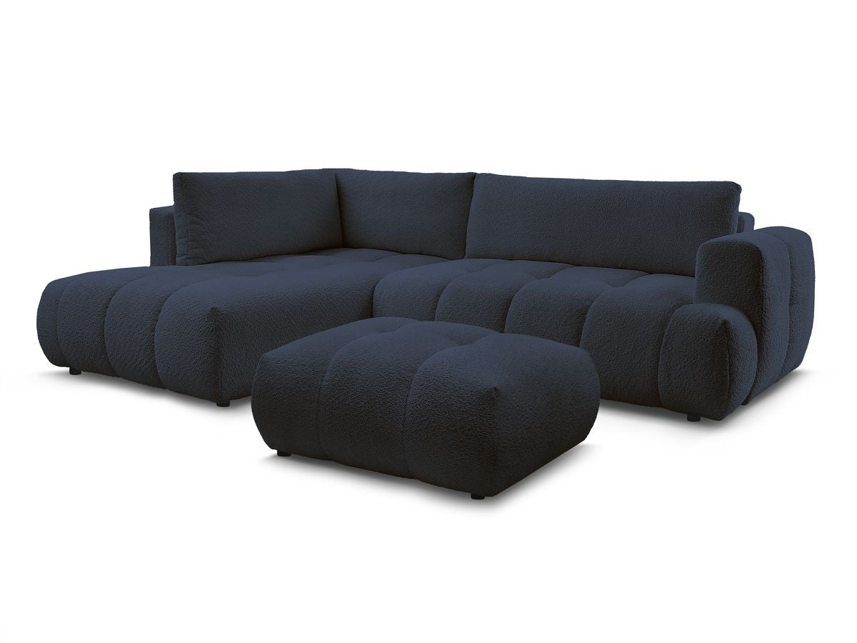 Canapé d'angle L convertible FUJI tissu bouclette avec pouf