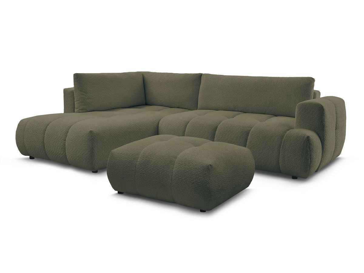 Canapé d'angle L convertible FUJI tissu bouclette avec pouf
