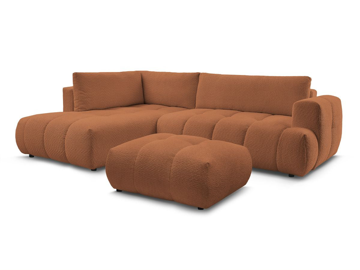 Canapé d'angle L convertible FUJI tissu bouclette avec pouf