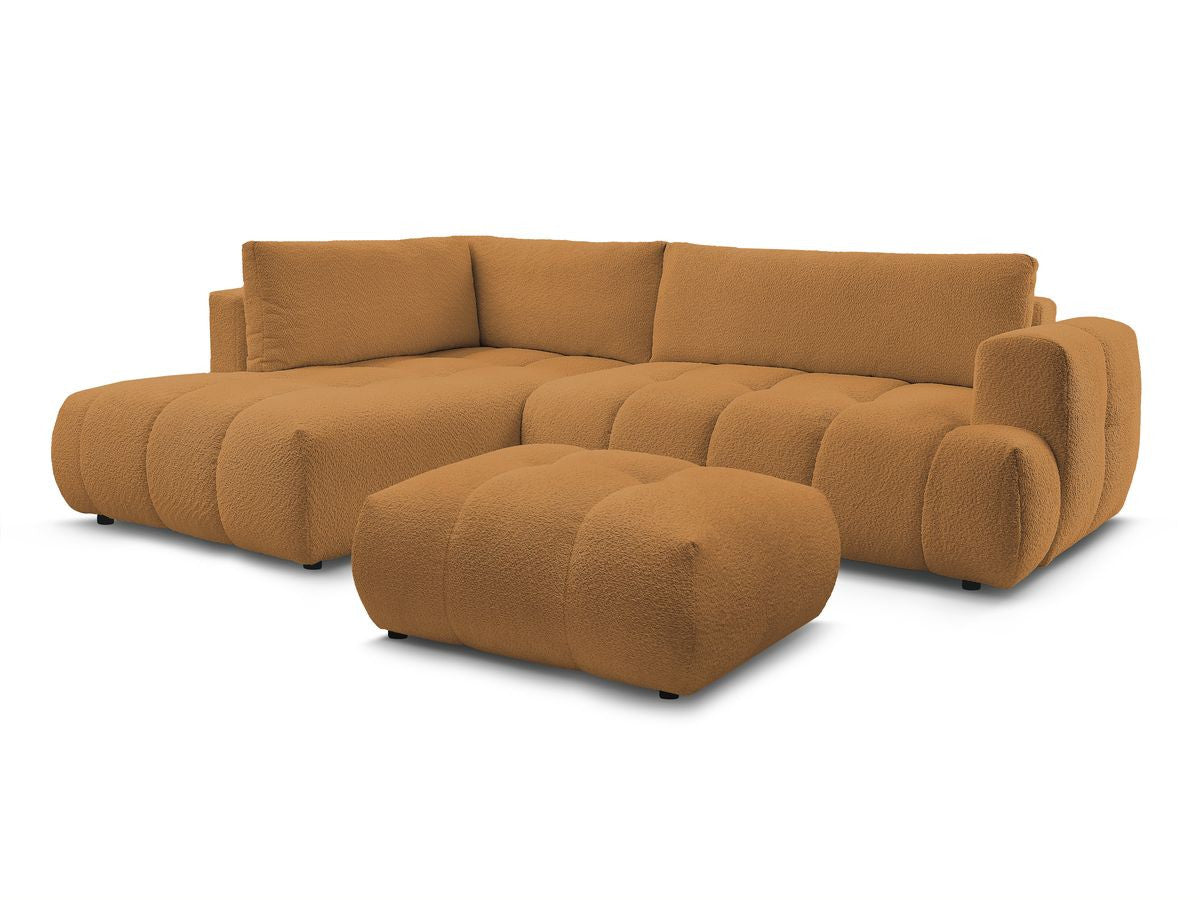 Canapé d'angle L convertible FUJI tissu bouclette avec pouf