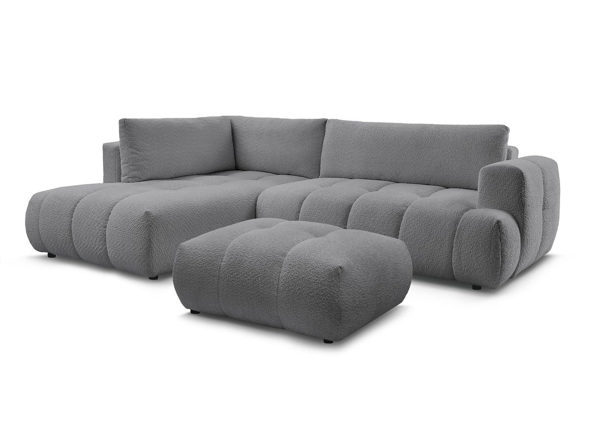 Canapé d'angle L convertible FUJI tissu bouclette avec pouf