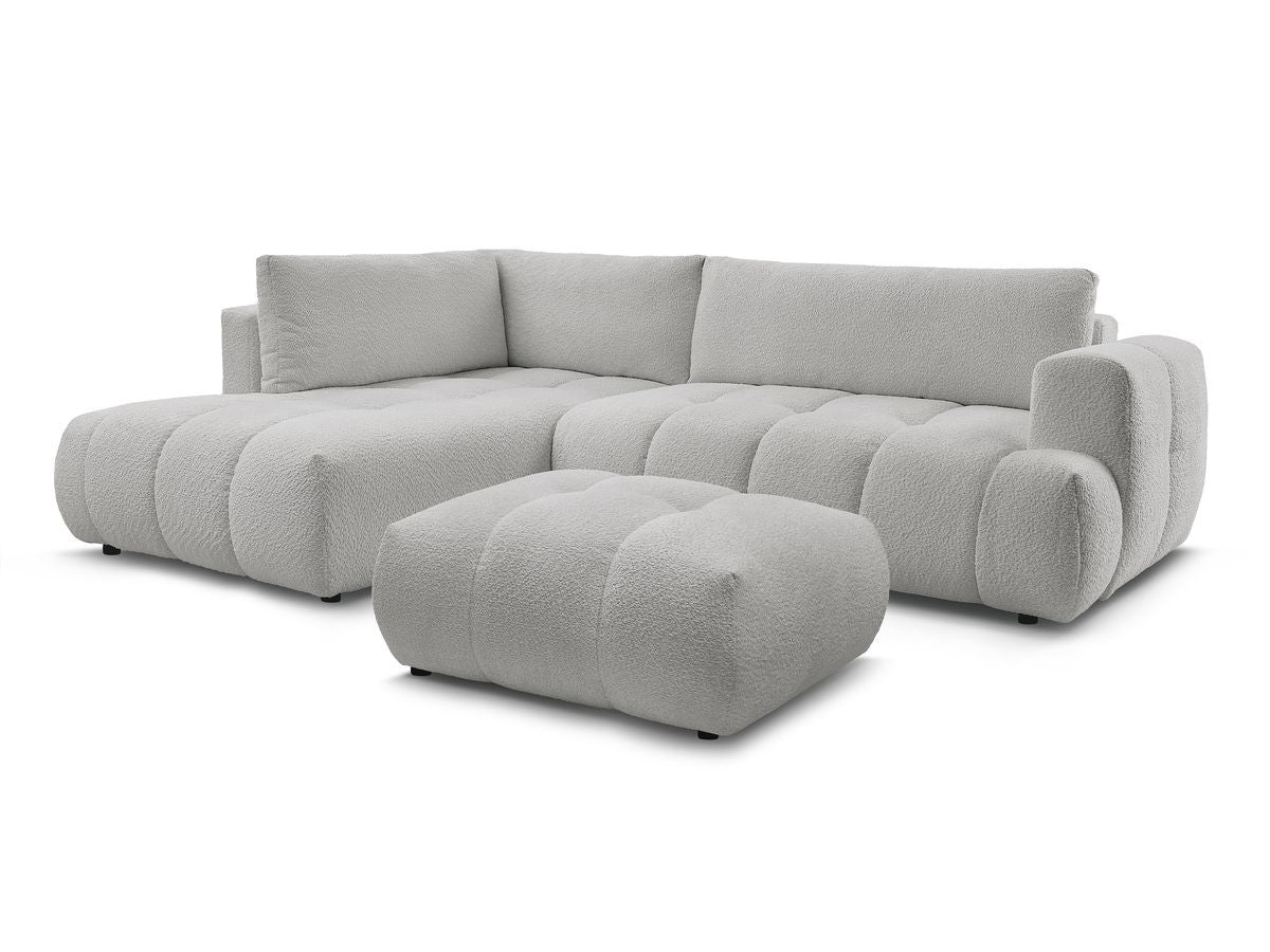 Canapé d'angle L convertible FUJI tissu bouclette avec pouf