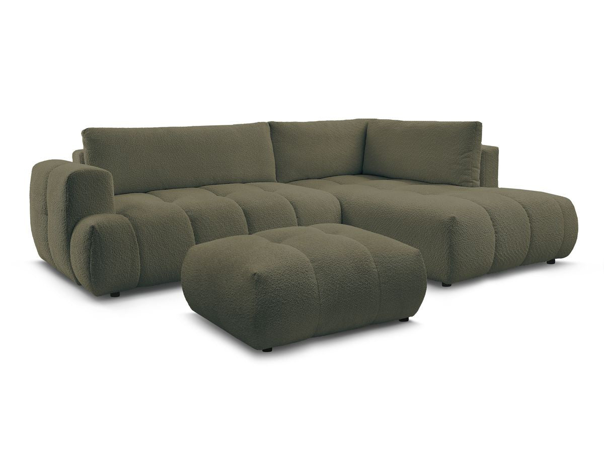 Canapé d'angle L convertible FUJI tissu bouclette avec pouf