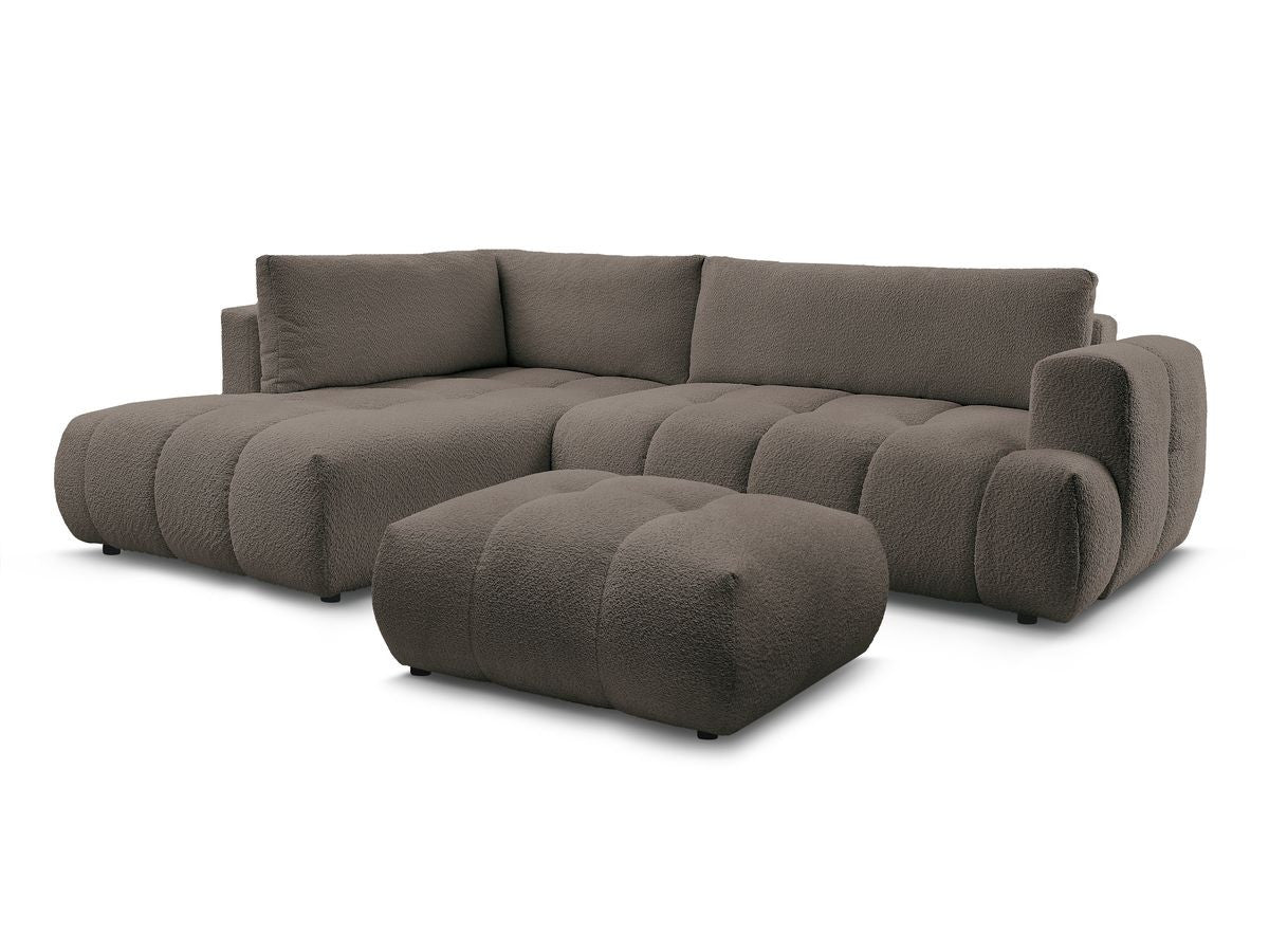 Canapé d'angle L convertible FUJI tissu bouclette avec pouf