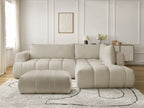 Canapé d'angle L convertible FUJI tissu bouclette avec pouf