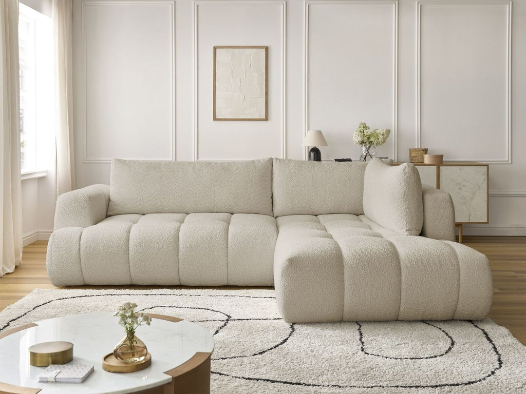 Canapé d'angle L convertible FUJI tissu bouclette