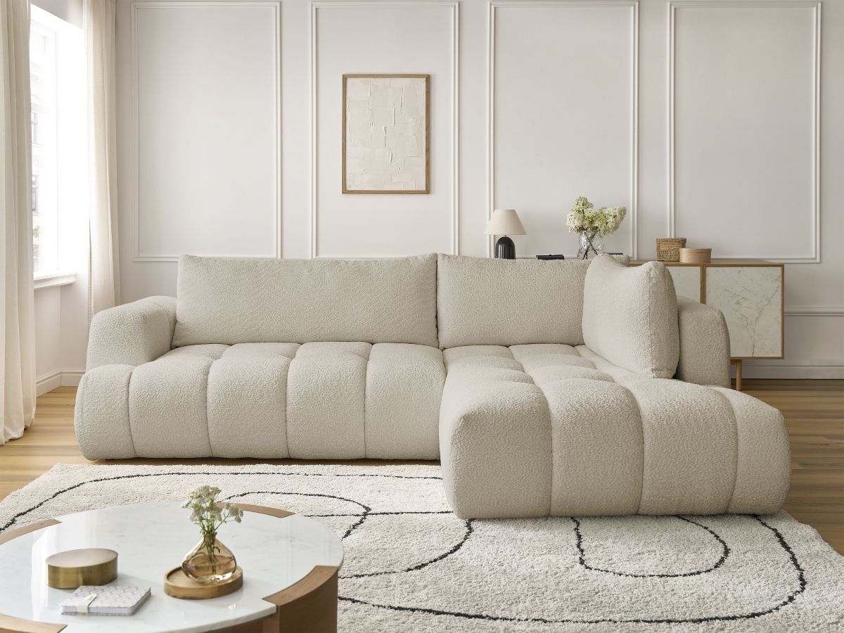 Canapé d'angle L convertible FUJI tissu bouclette