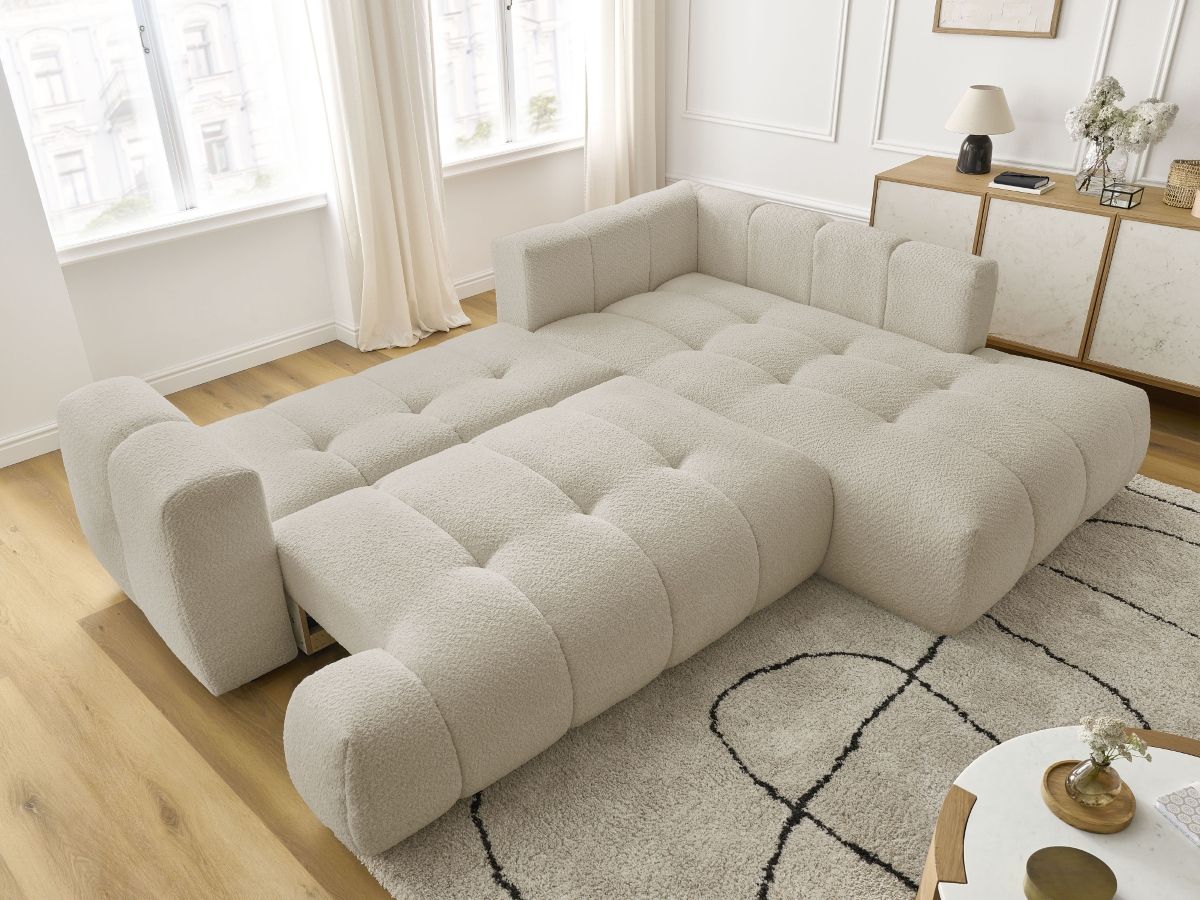 Canapé d'angle L convertible FUJI tissu bouclette