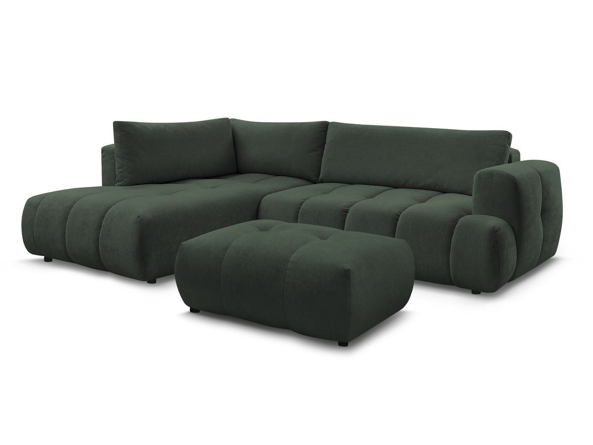 Canapé d'angle L convertible FUJI tissu lisse avec pouf