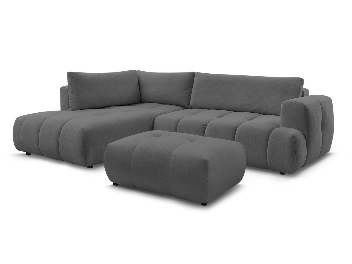 Canapé d'angle L convertible FUJI tissu lisse avec pouf