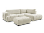 Canapé d'angle L convertible FUJI tissu lisse avec pouf
