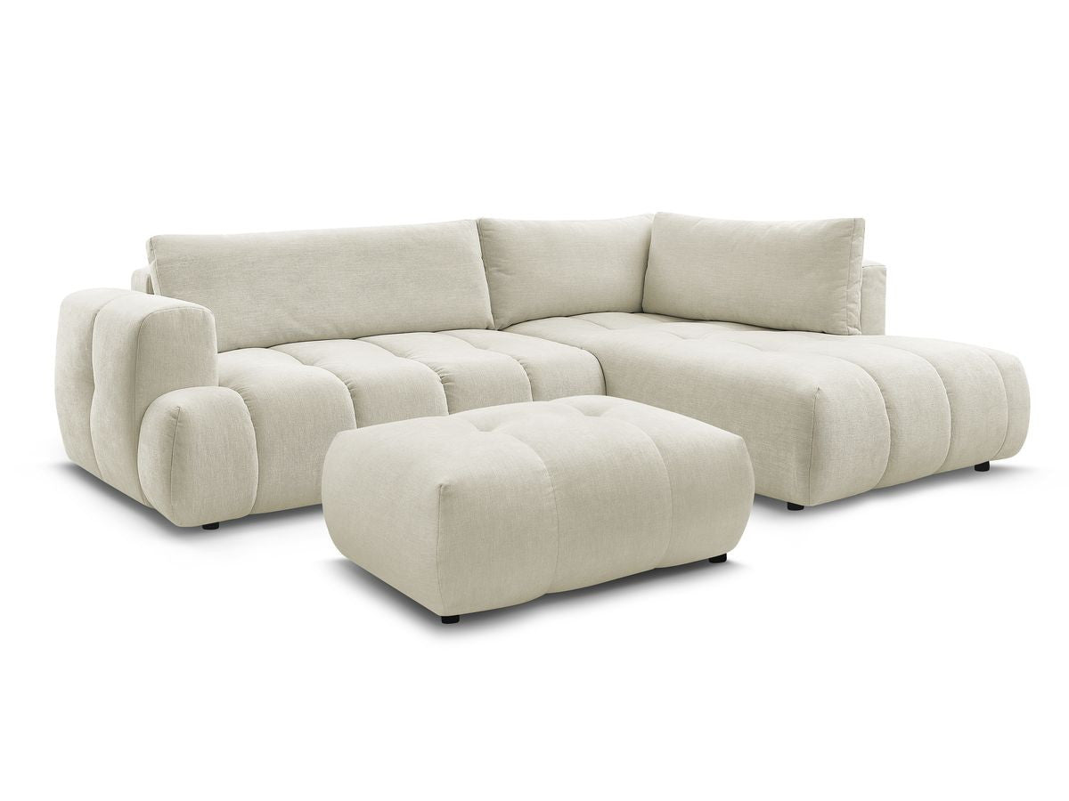 Canapé d'angle L convertible FUJI tissu lisse avec pouf