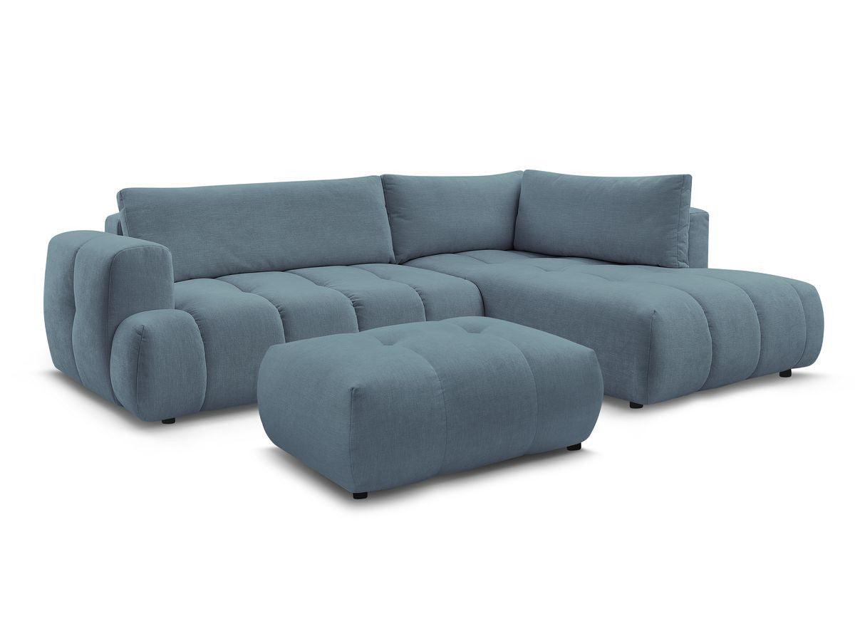 Canapé d'angle L convertible FUJI tissu lisse avec pouf