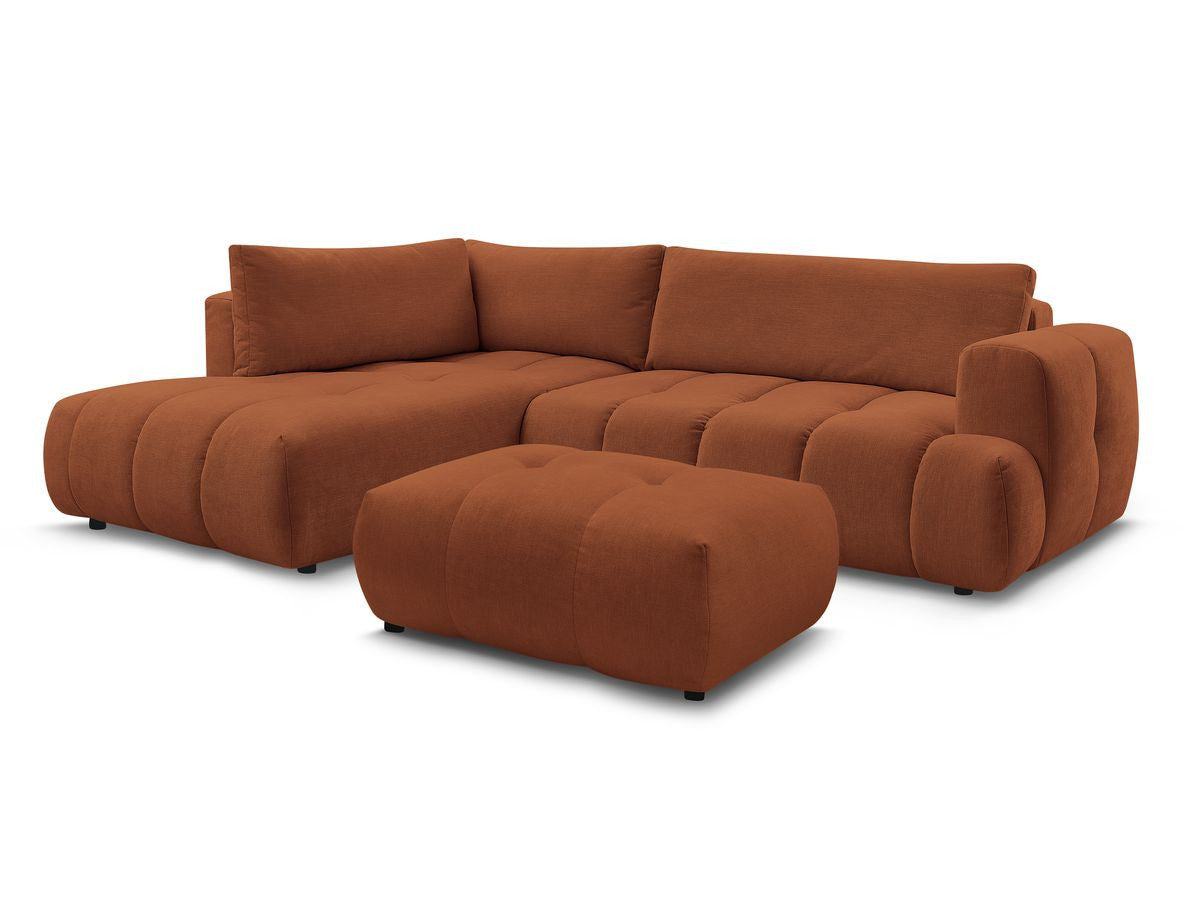 Canapé d'angle L convertible FUJI tissu lisse avec pouf