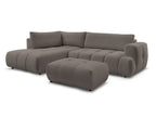 Canapé d'angle L convertible FUJI tissu lisse avec pouf