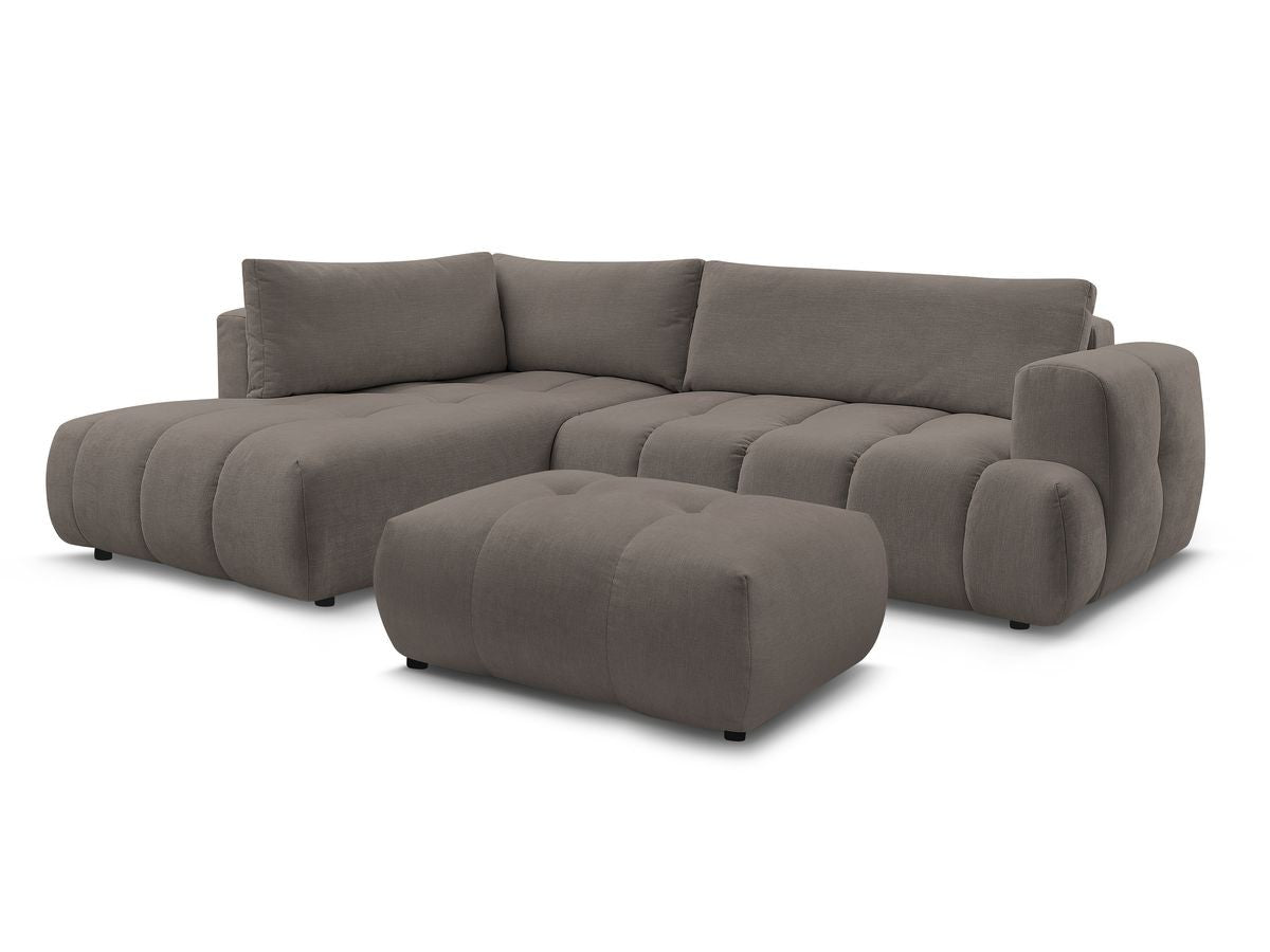 Canapé d'angle L convertible FUJI tissu lisse avec pouf