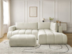 Canapé d'angle L convertible FUJI tissu lisse avec pouf
