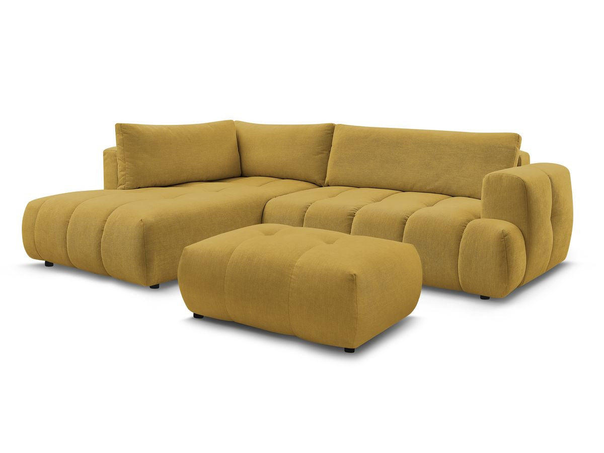 Canapé d'angle L convertible FUJI tissu lisse avec pouf