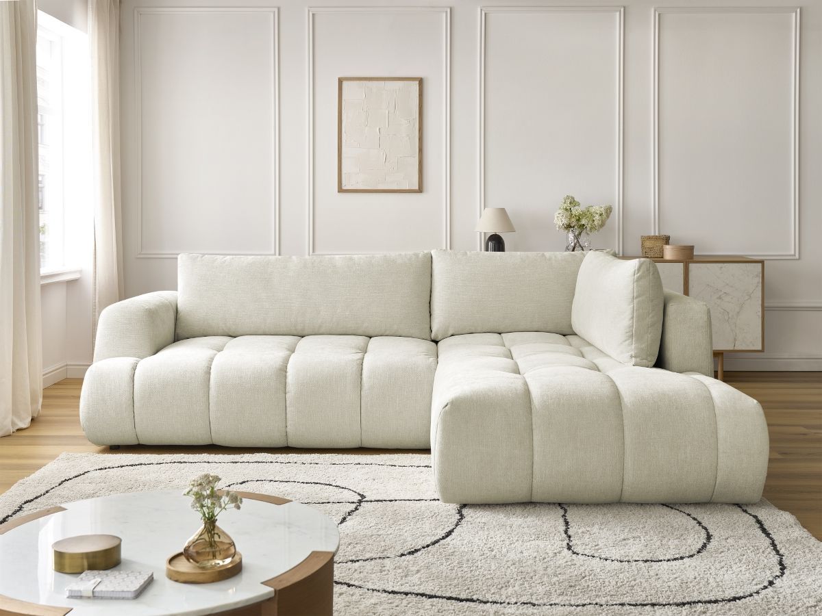 Canapé d'angle L convertible FUJI tissu lisse