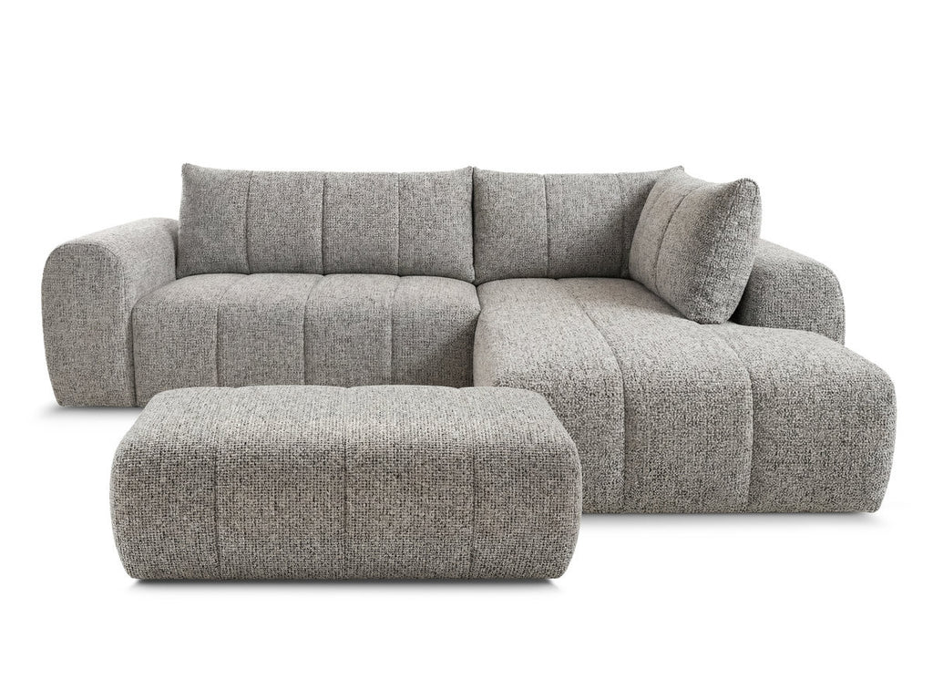 Canapé d'angle L fixe NESTY tissu chiné avec pouf