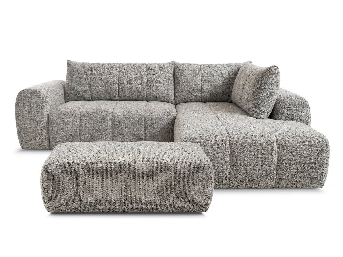 Canapé d'angle L fixe NESTY tissu chiné avec pouf