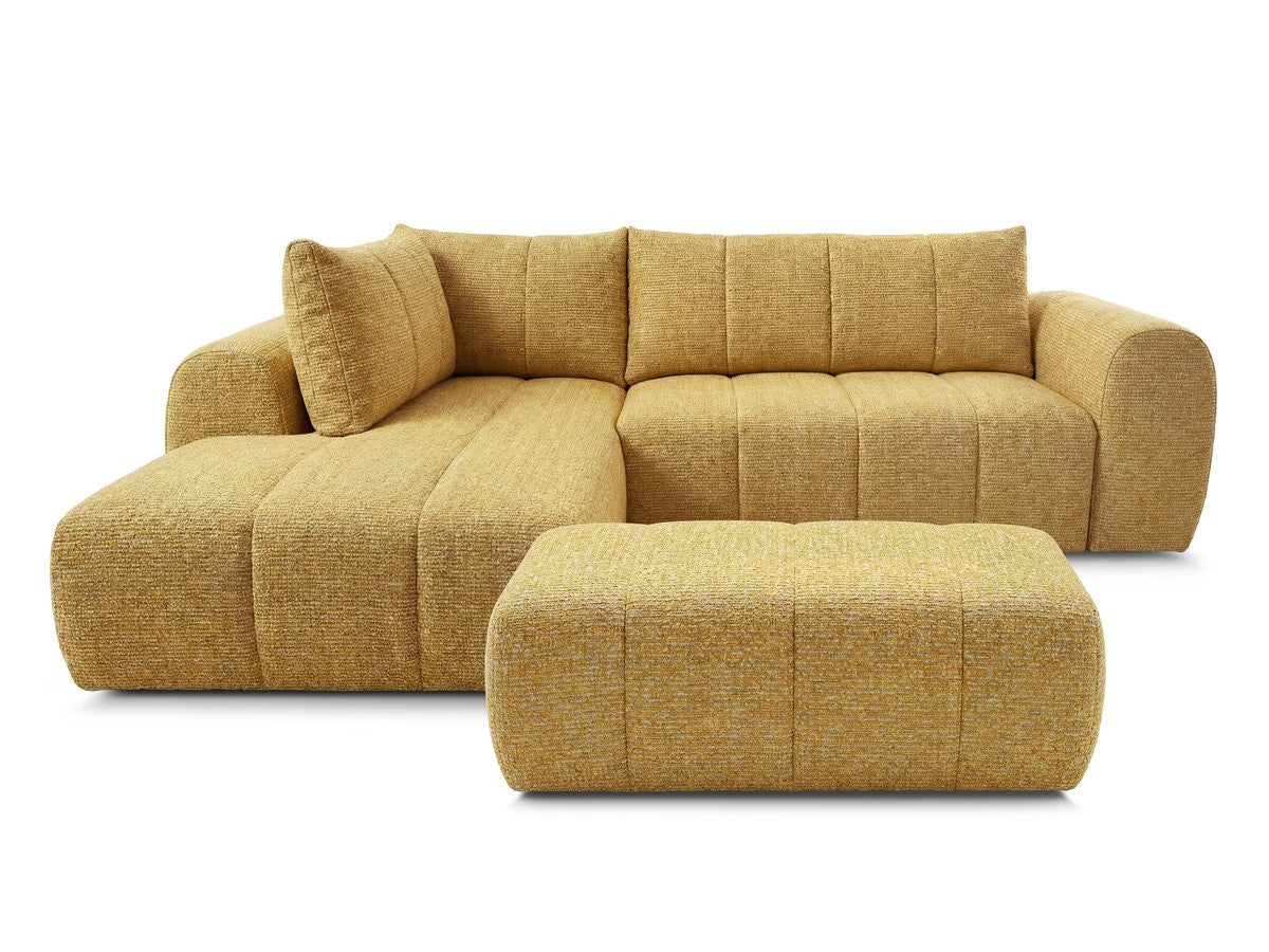 Canapé d'angle L fixe NESTY tissu chiné avec pouf