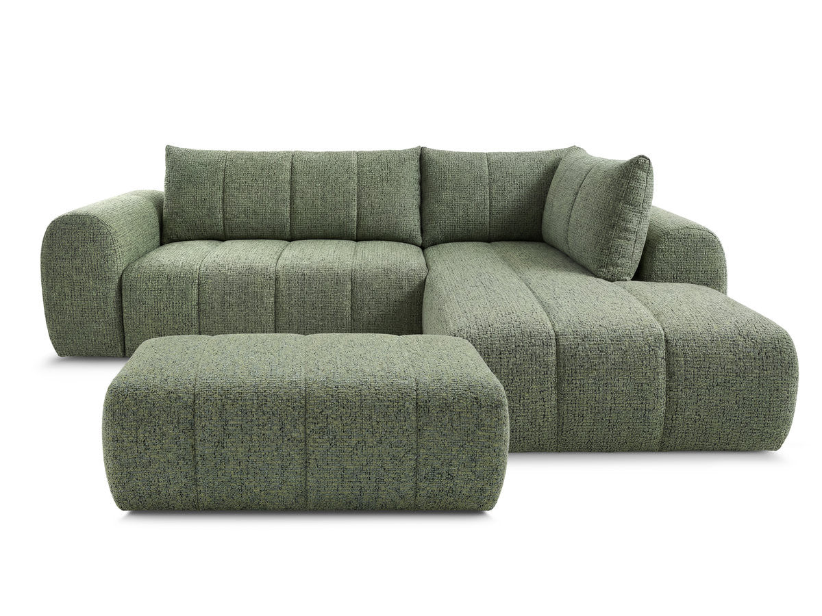 Canapé d'angle L fixe NESTY tissu chiné avec pouf