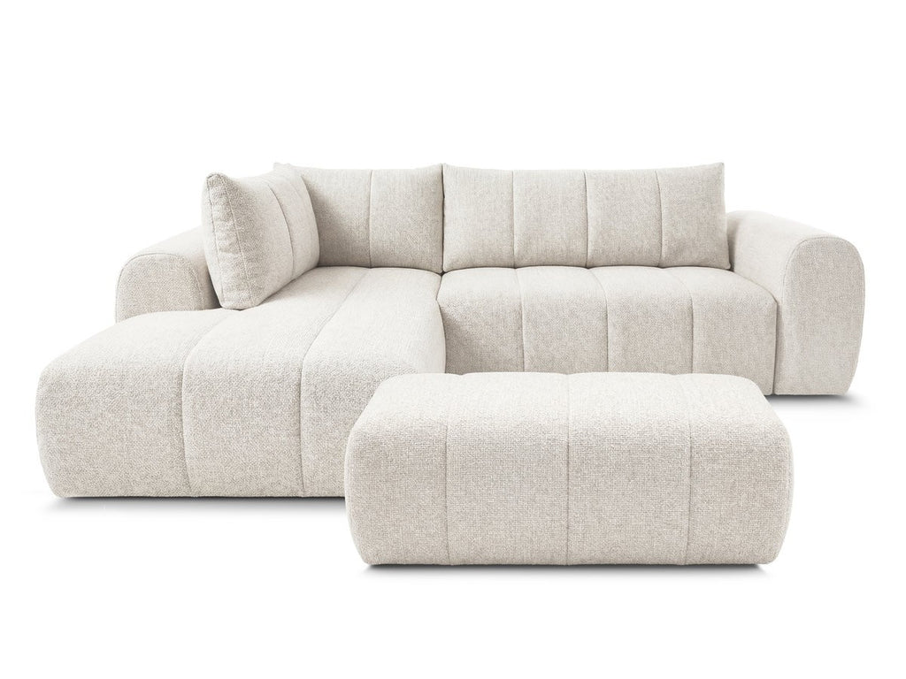 Canapé d'angle L fixe NESTY tissu chiné avec pouf
