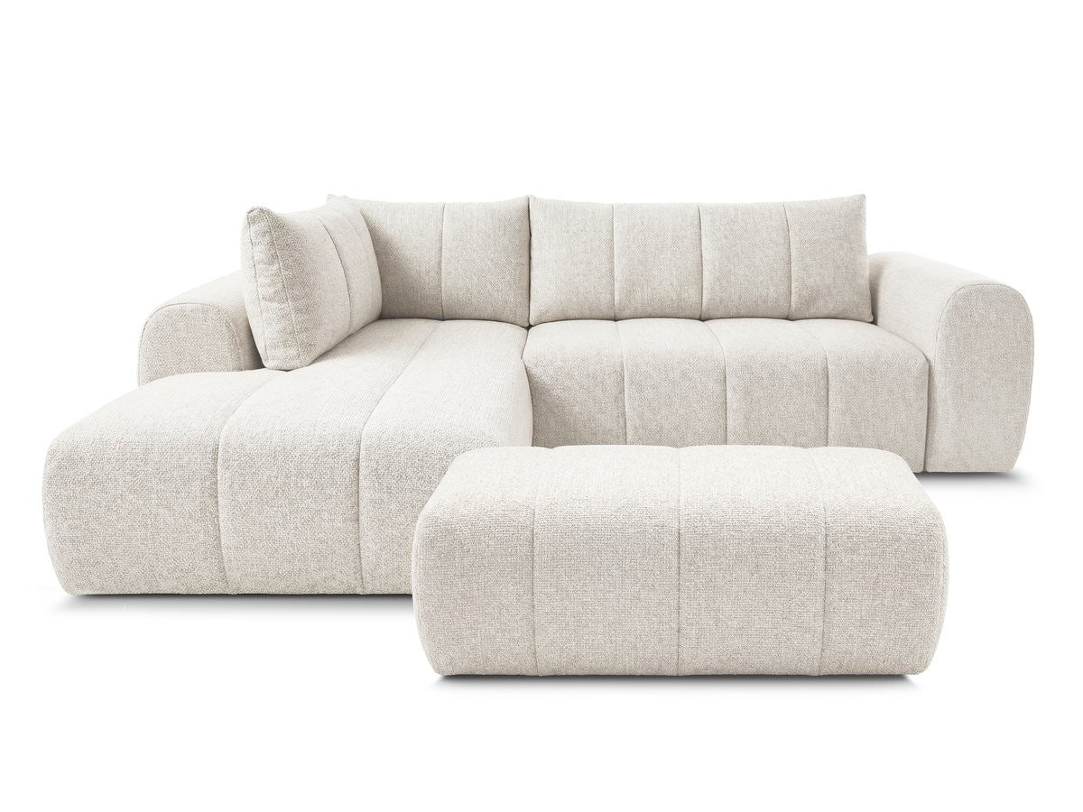 Canapé d'angle L fixe NESTY tissu chiné avec pouf