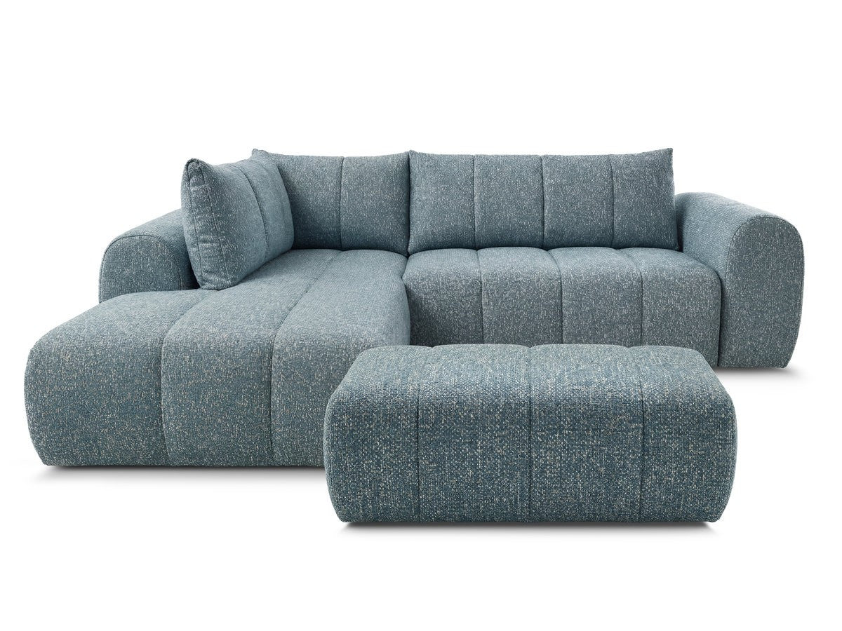 Canapé d'angle L fixe NESTY tissu chiné avec pouf