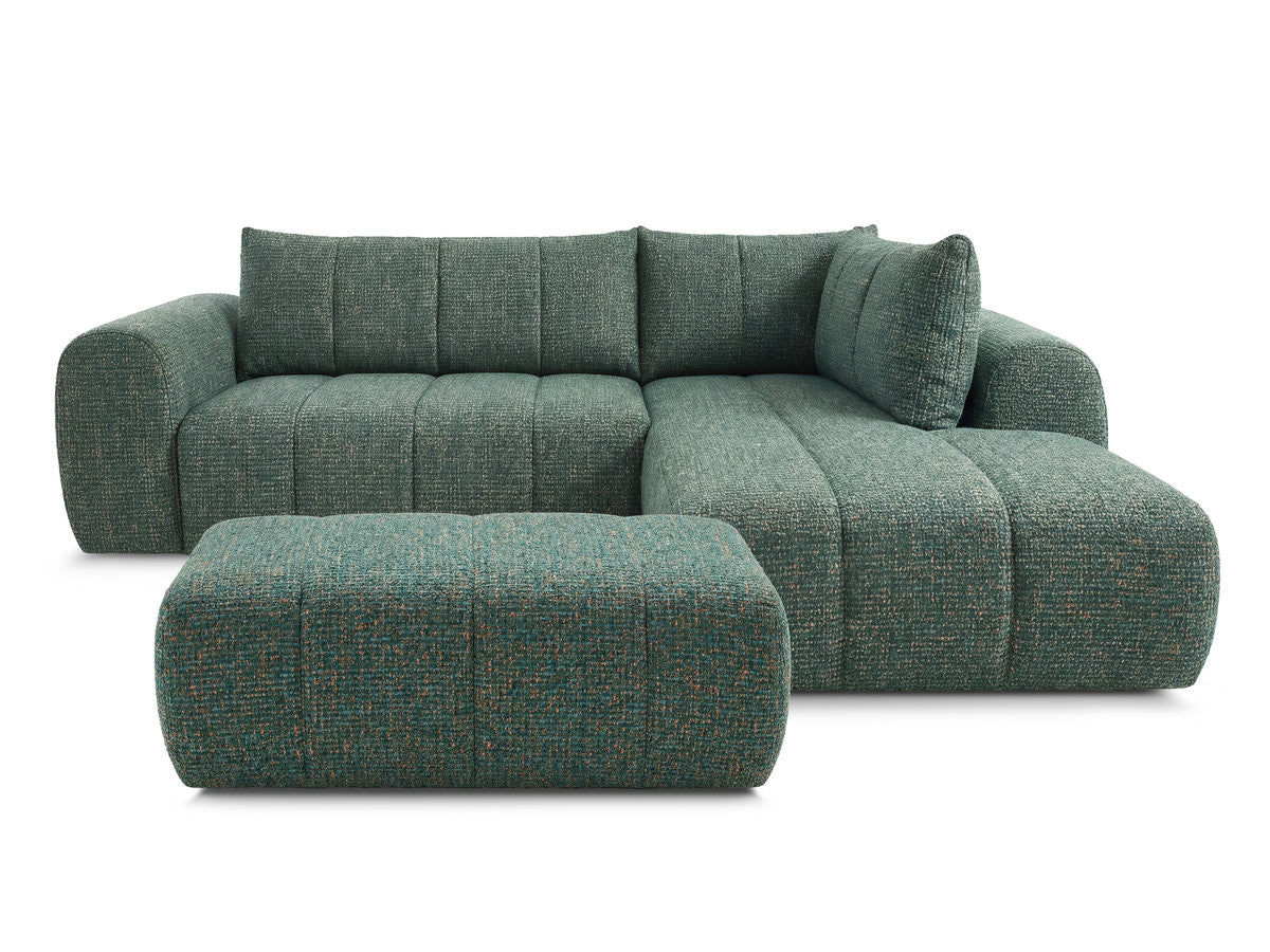 Canapé d'angle L fixe NESTY tissu chiné avec pouf