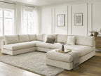 Canapé d'angle modulable PARIS velours côtelé avec 3 chauffeuses, 1 méridienne, 1 angle, et 1 pouf