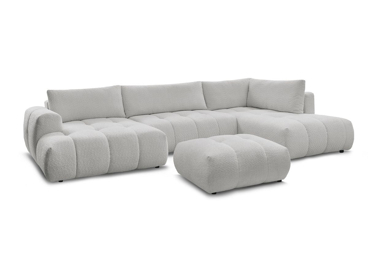 Canapé panoramique convertible FUJI tissu bouclette avec pouf